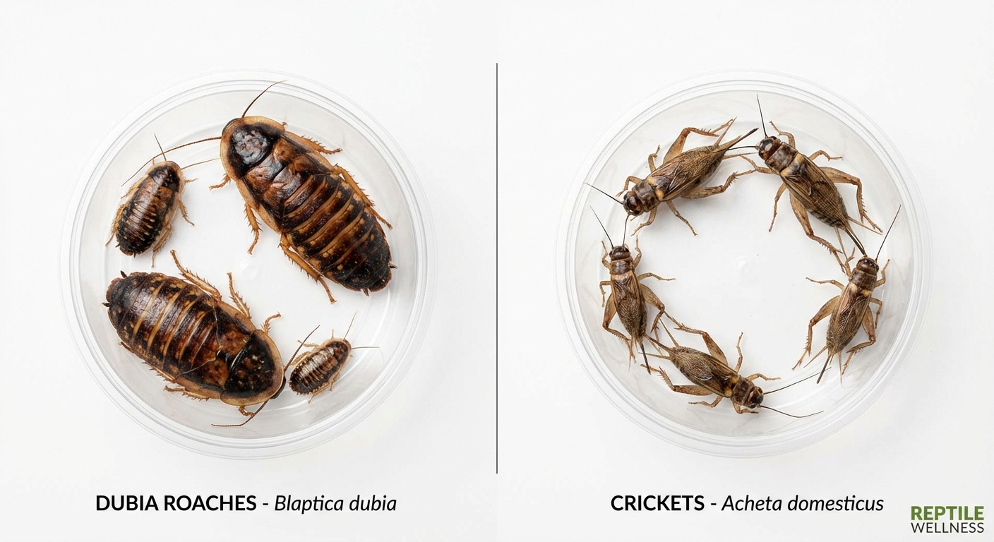 Side by side comparison of dubia roaches and crickets as feeder insects