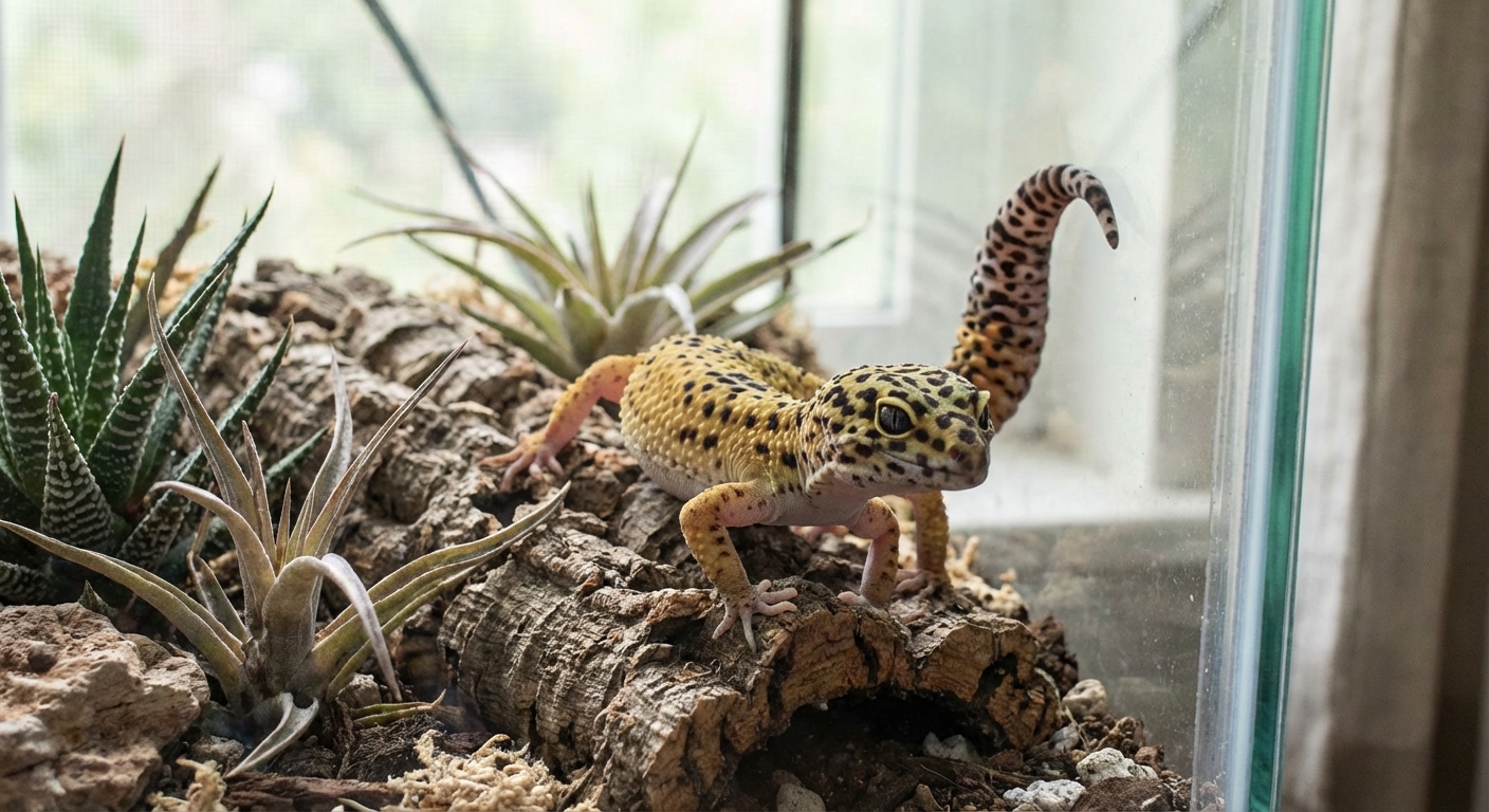 Alert leopard gecko displaying typical posture and behavior