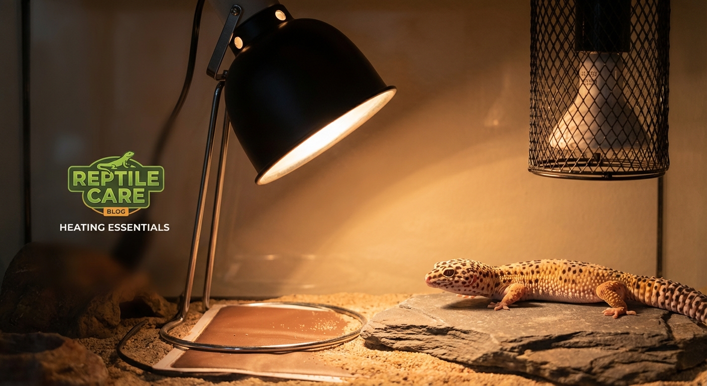 Various leopard gecko heating equipment including heat mat and deep heat projector