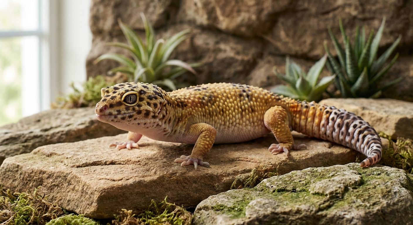 Adult leopard gecko showing healthy body condition