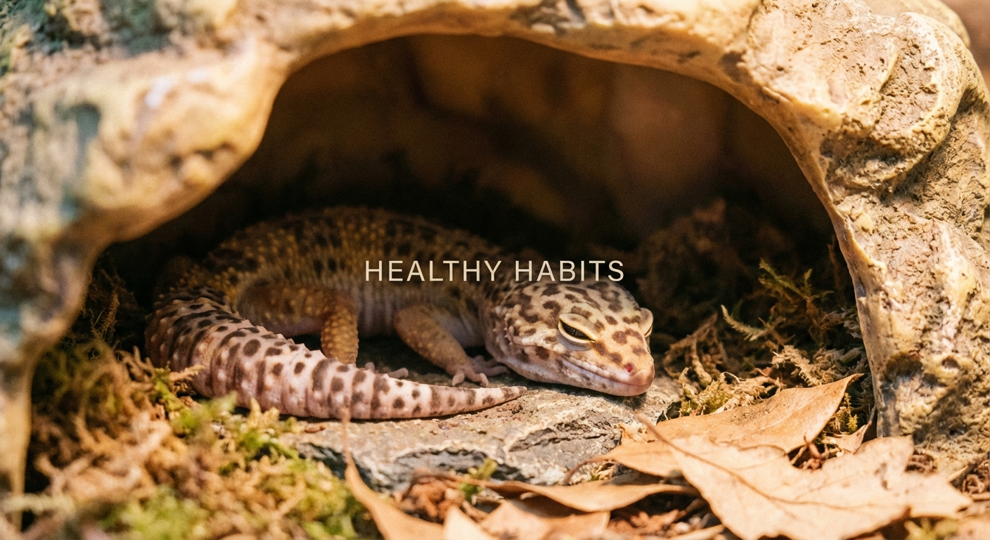 Leopard gecko resting in hide