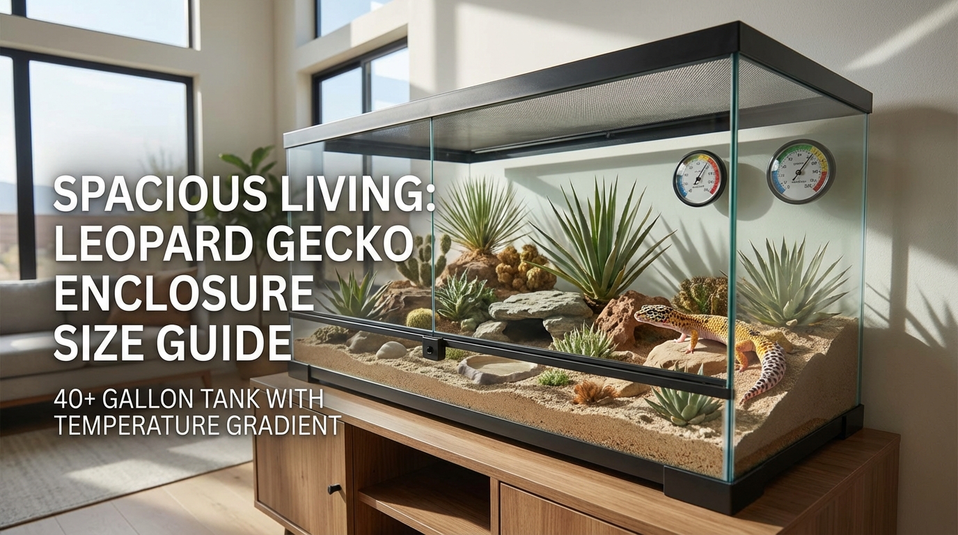 Spacious leopard gecko enclosure showing proper size with room for temperature gradient
