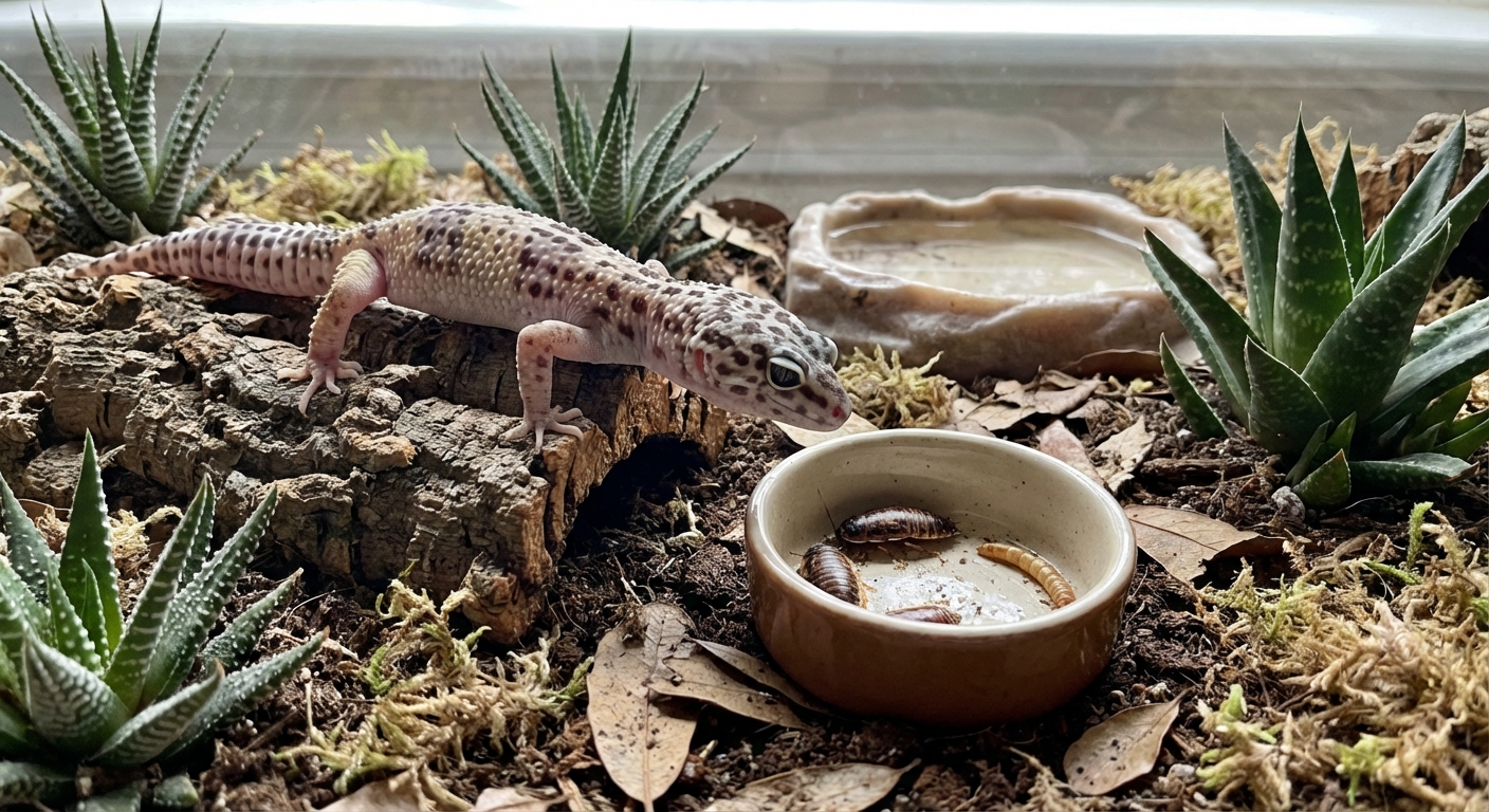 Leopard gecko hunting cricket
